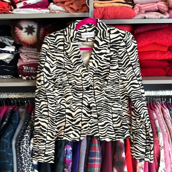 Calvin Klein cream and black zebra print blazer size 0​ - Picture 1 of 4